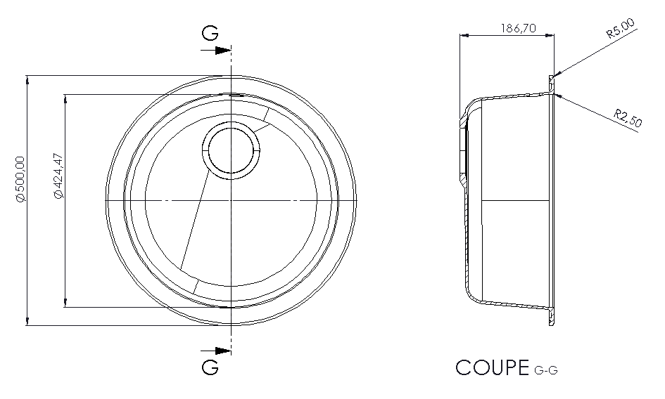 Évier rond à encastrer MIRADE 1 bac Taupe