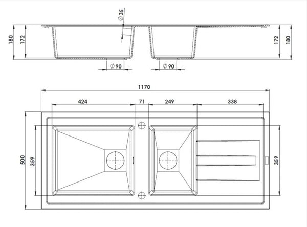 Évier à encastrer ARCOS 2 bacs