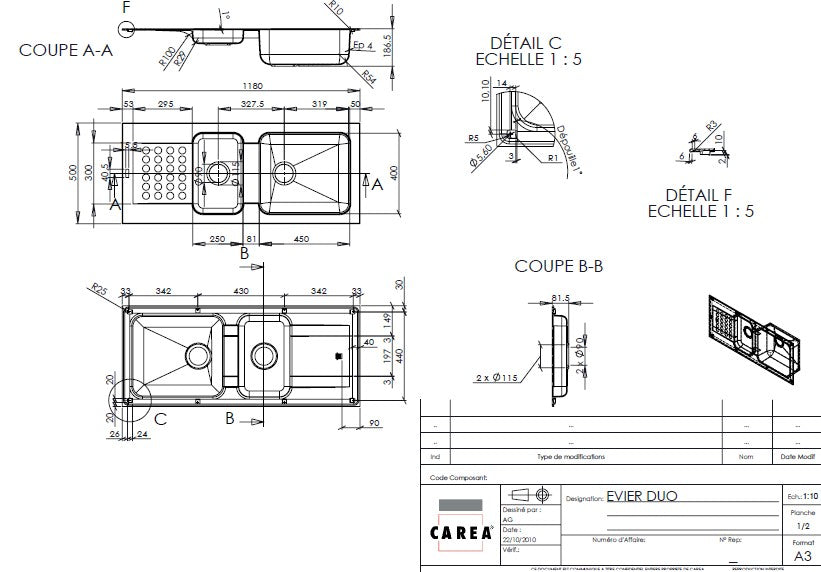 Promo ! Évier à encastrer DUO 2 bacs Taupe