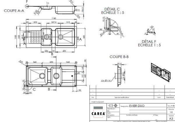 Promo ! Évier à encastrer DUO 2 bacs Taupe
