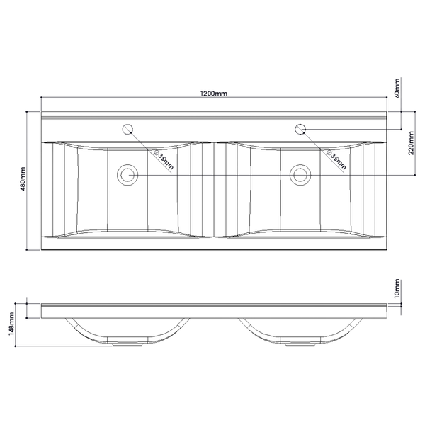 Concept plan double vasque + meuble tiroirs LUNEA 120 cm
