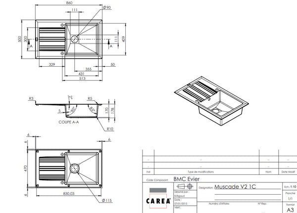 Évier à encastrer MUSCADE 1 bac