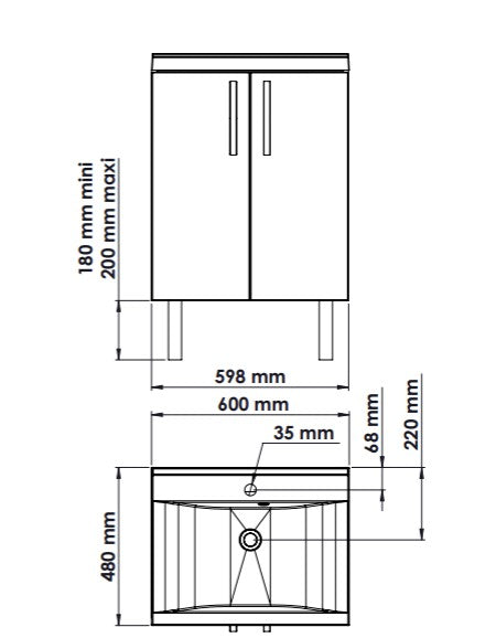Concept plan vasque + meuble portes TOUCAN 60 cm