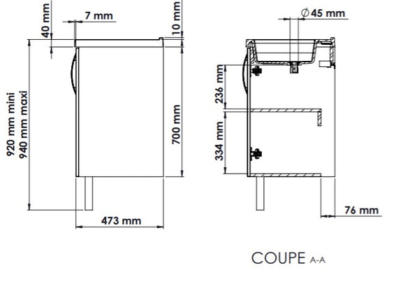 Concept plan vasque + meuble portes TOUCAN 60 cm