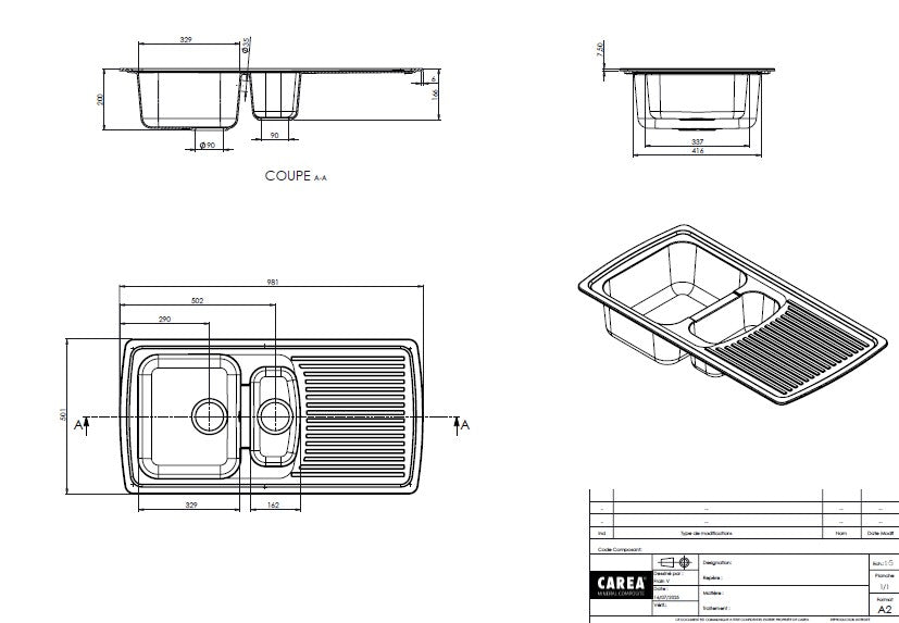 Évier à encastrer VÉNUS 1,5 cuve Gris