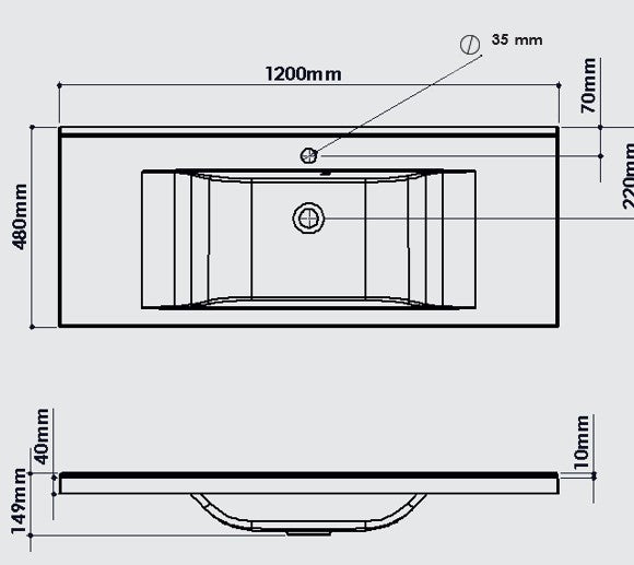Concept plan vasque + meuble tiroirs LUNEA 120 cm