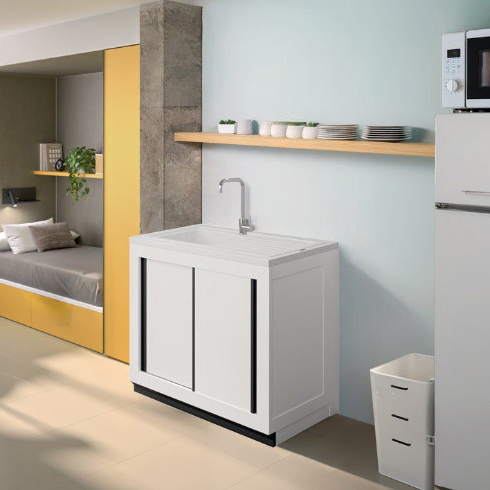 Concept meuble + évier VENDÉE 90 composite à poser – 1 cuve – Portes coulissantes