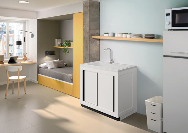 Concept meuble + évier VENDÉE 90 composite à poser – 1 cuve – Portes coulissantes