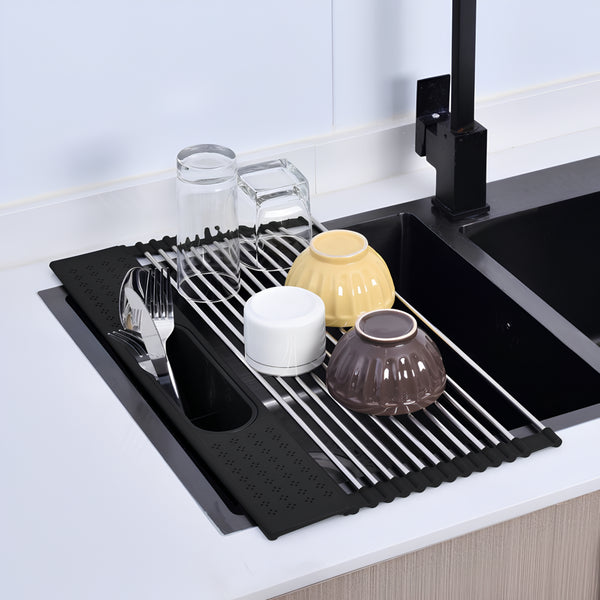 Égouttoir enroulable avec bac à couverts