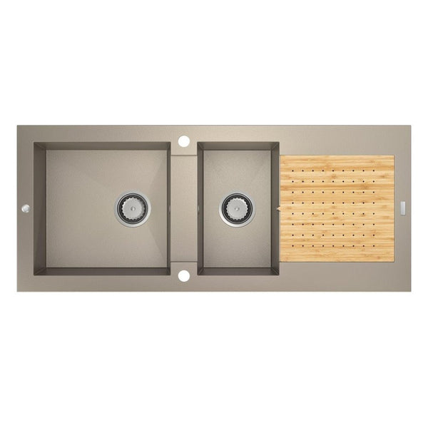 Évier à encastrer séchant ÉOLE 2 bacs Taupe - 118x50x20 cm