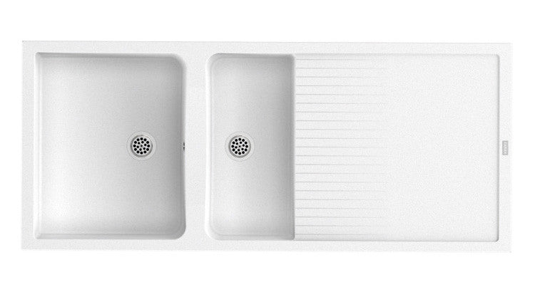 Meuble 140 blanc avec tiroir + évier blanc