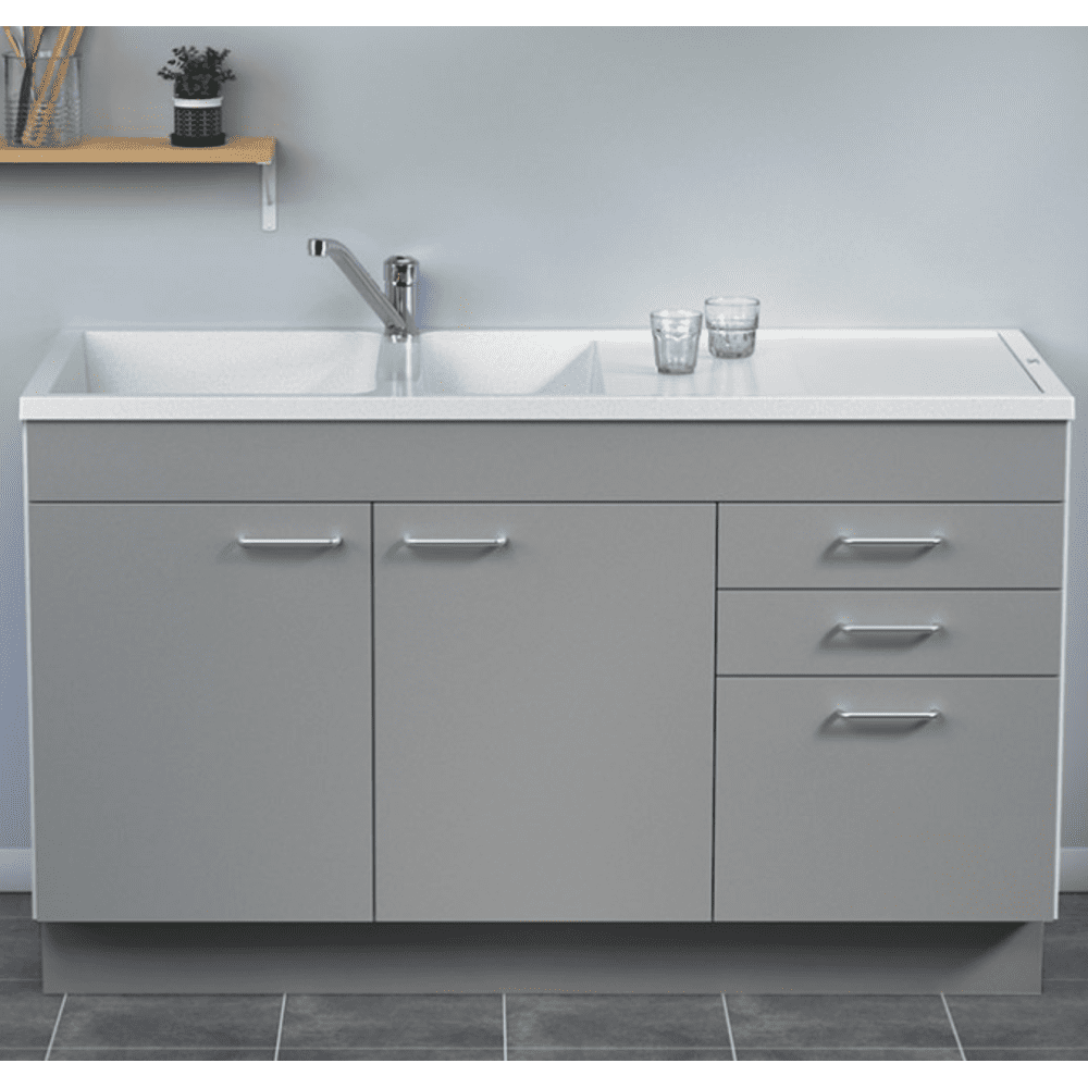 Meuble 140 gris avec tiroir + évier blanc