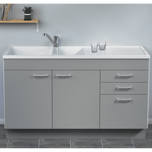 Meuble 140 gris avec tiroir + évier blanc