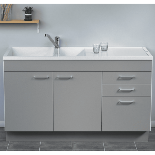 Meuble 140 gris avec tiroir + évier blanc