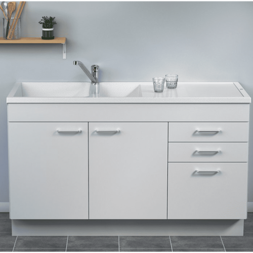 Meuble 140 blanc avec tiroir + évier blanc