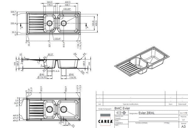 Évier à encastrer ZIRAL 2 bacs