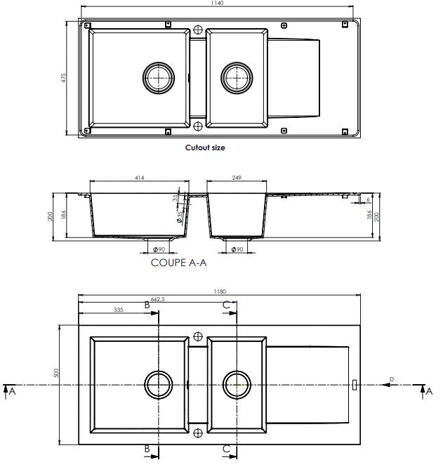 Évier à encastrer DUKKAH 2 bacs Taupe