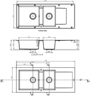 Évier à encastrer DUKKAH 2 bacs Taupe