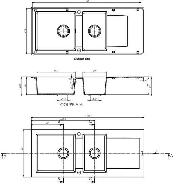 Évier à encastrer DUKKAH 2 bacs Taupe