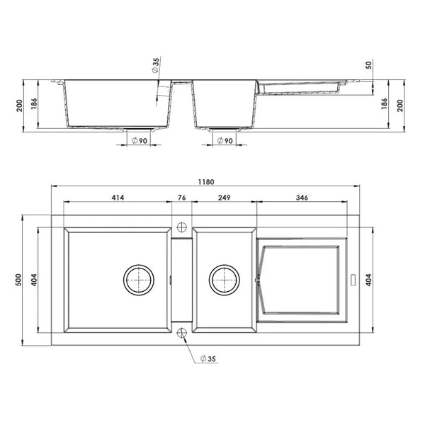 Évier à encastrer multifonction KATLA 2 bacs