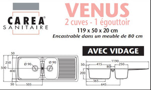 Évier à encastrer VÉNUS 2 bacs